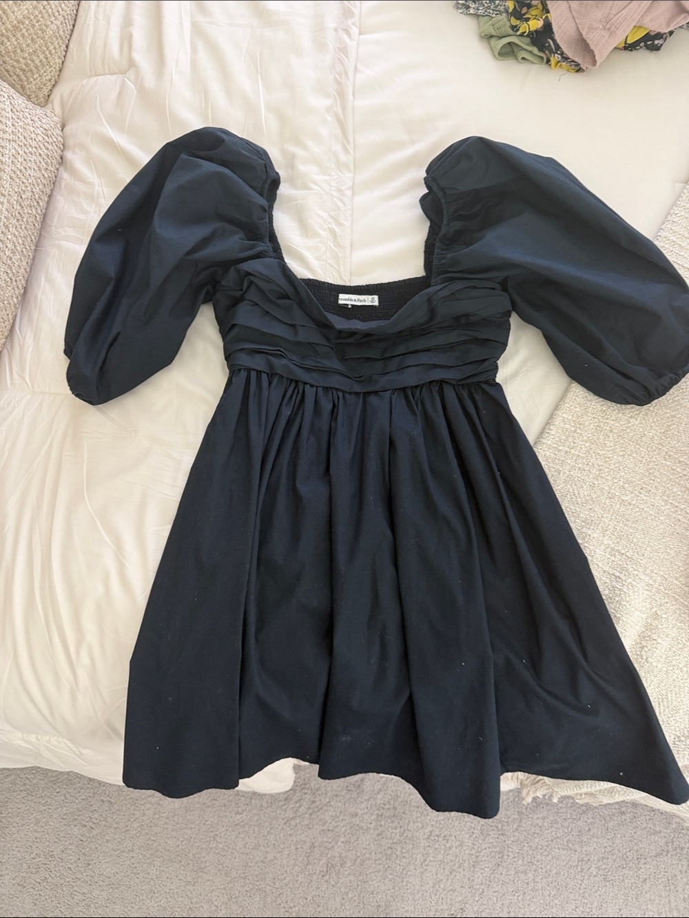 Abercrombie & Fitch Black Puff-Sleeve Mini Dress with Square Neck